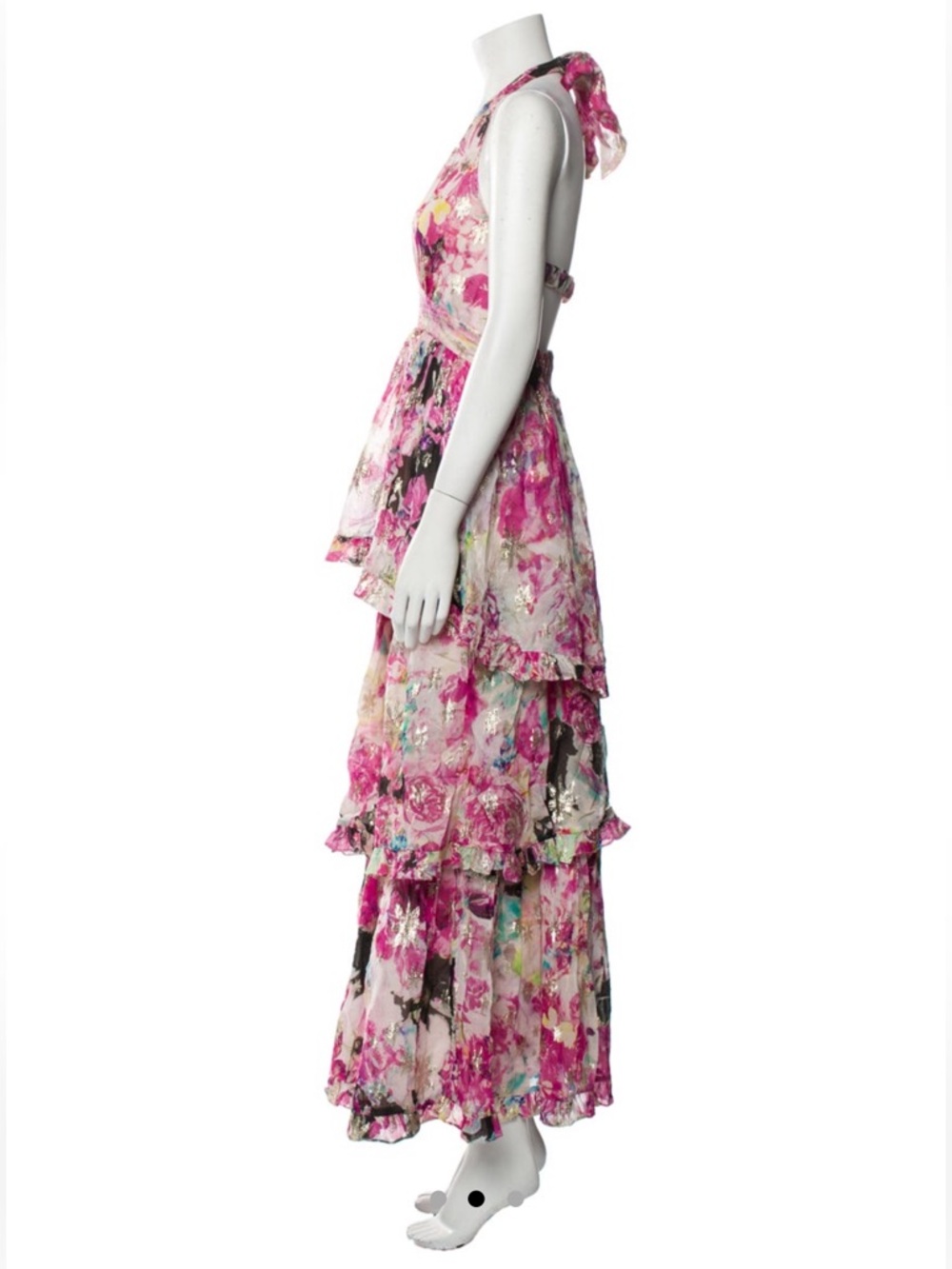 Rococo Sand x REVOLVE Pink & Black Floral Tiered Halter Maxi Dress NWT - Picture 7 of 11